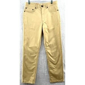 Steven Land Pants Men's 32x28 Tan Denim Cotton Jeans Leather Trim Straight Fit
